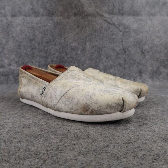 Toms Shoes Womens 6.5 Flats Slip On Casual Floral Jacquard Classics Metallic - Picture 1 of 13